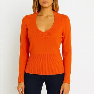 Alexander McQueen Wool Cashmere Blend  Scoop Neck Sweater In Orange, M